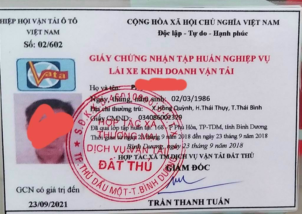 Thẻ Tập Huấn Nghiệp Vụ Lái Xe Kinh Doanh Vận Tải